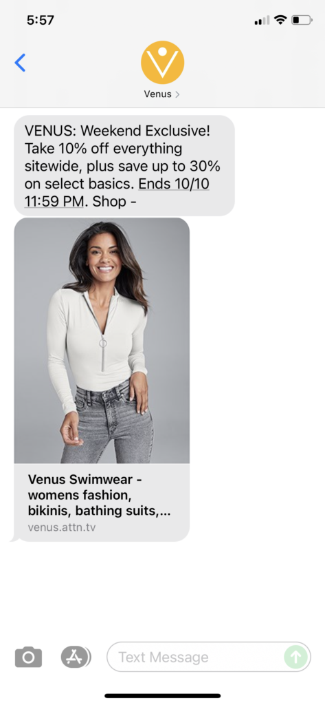 Venus Text Message Marketing Example - 10.09.2021