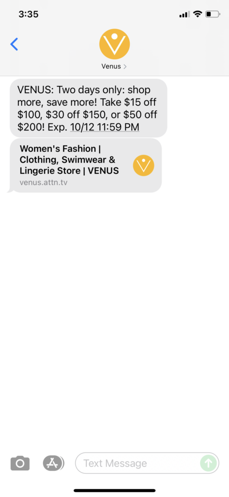 Venus Text Message Marketing Example - 10.11.2021