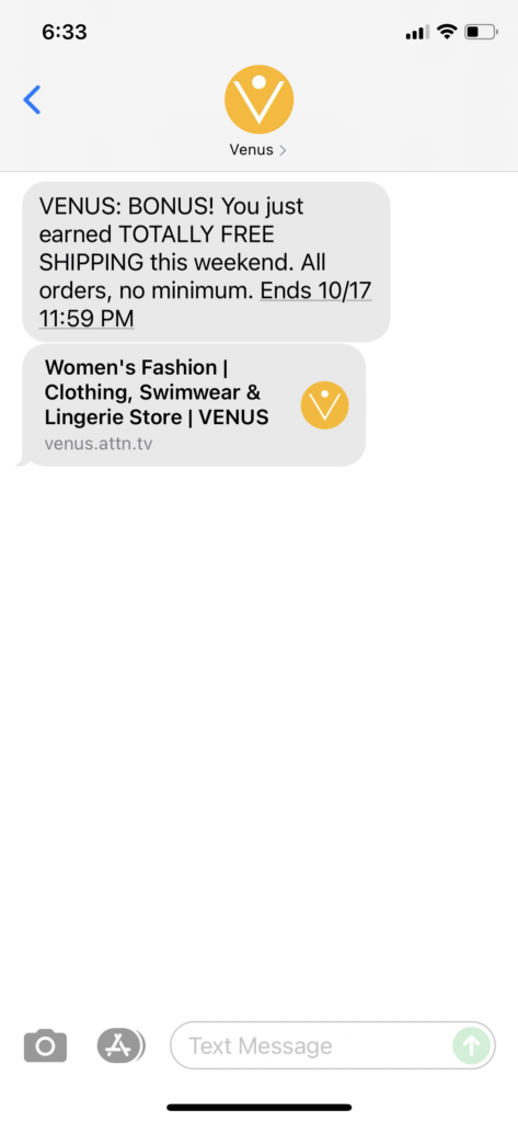 Venus Text Message Marketing Example - 10.16.2021