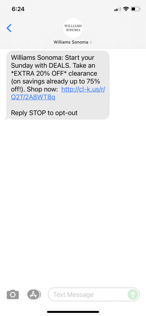 Williams Sonoma Text Message Marketing Example - 10.17.2021