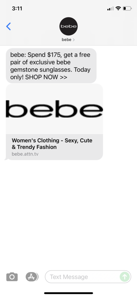 bebe Text Message Marketing Example - 10.13.2021
