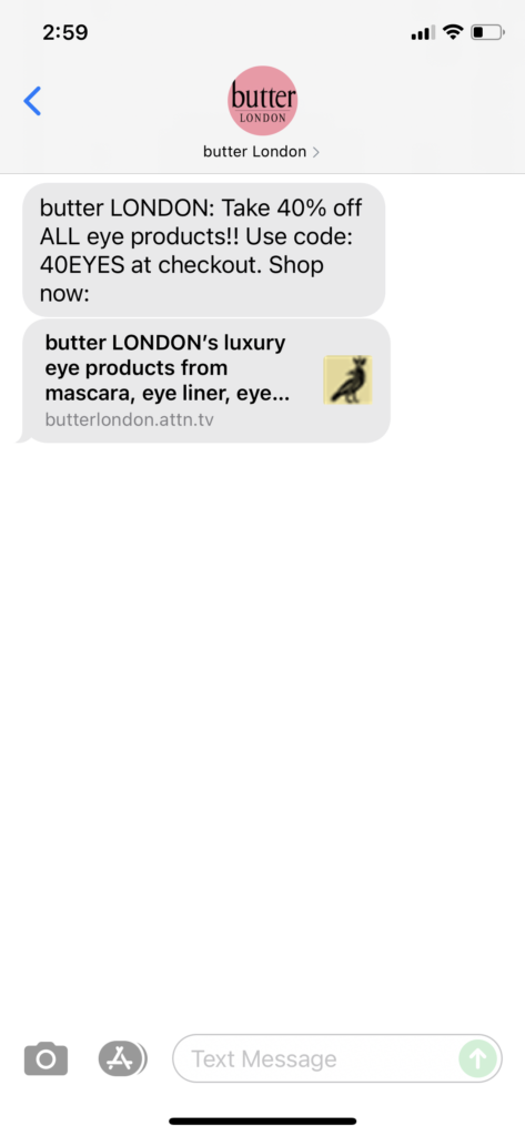 butter London Text Message Marketing Example - 10.14.2021