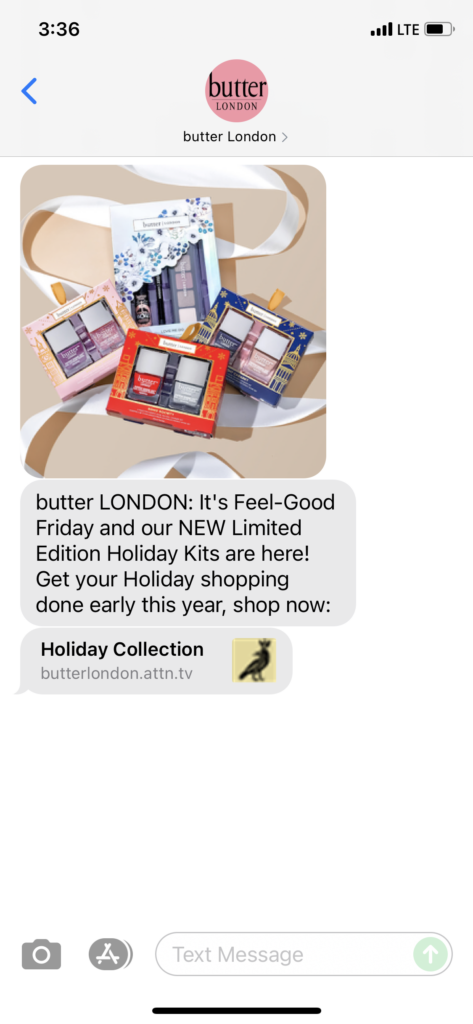 butter London Text Message Marketing Example - 10.22.2021
