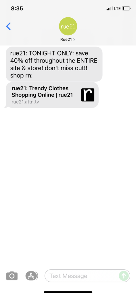 rue21 Text Message Marketing Example - 09.30.2021