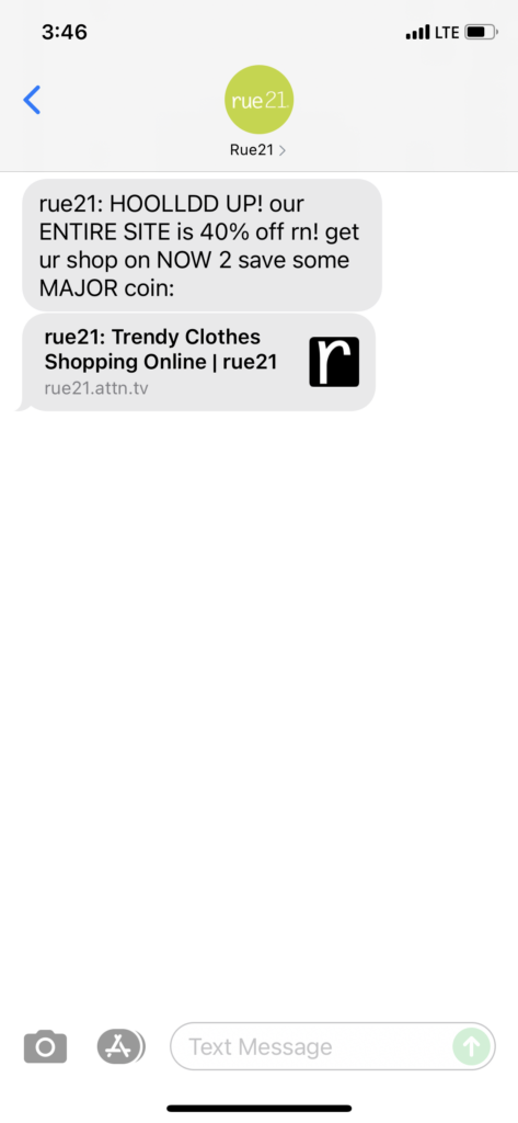 rue21 Text Message Marketing Example - 10.21.2021
