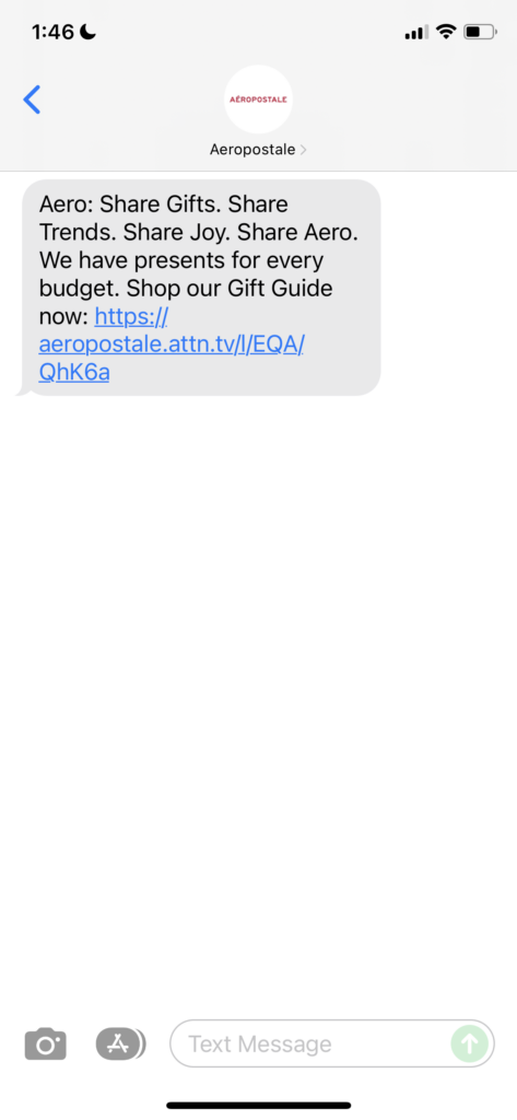 Aero Text Message Marketing Example - 11.09.2021
