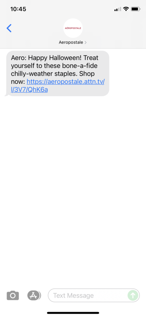 Aeropostale Text Message Marketing Example - 10.31.2021