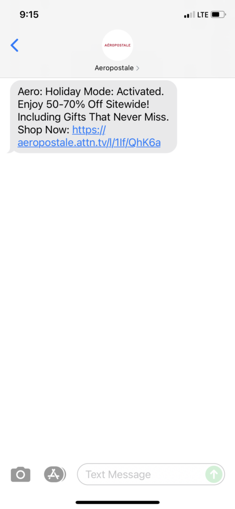 Aeropostale Text Message Marketing Example - 11.03.2021