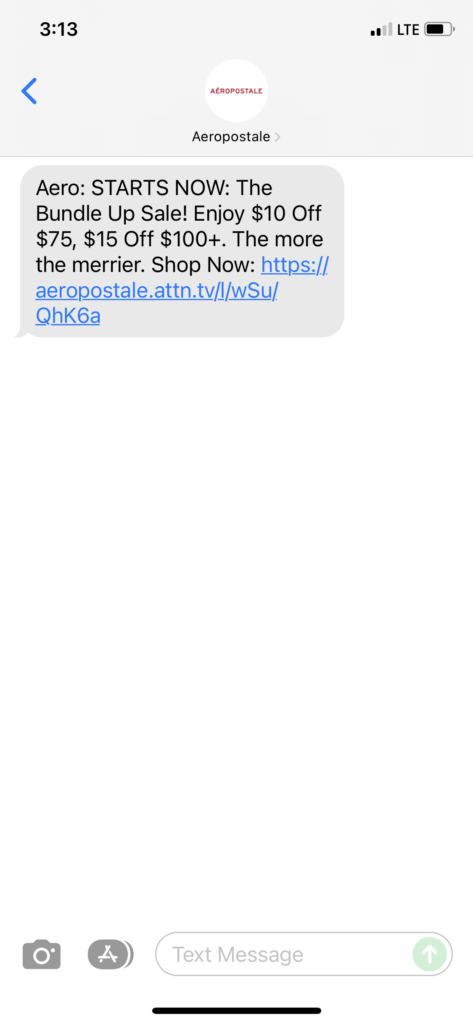 Aeropostale Text Message Marketing Example - 11.13.2021