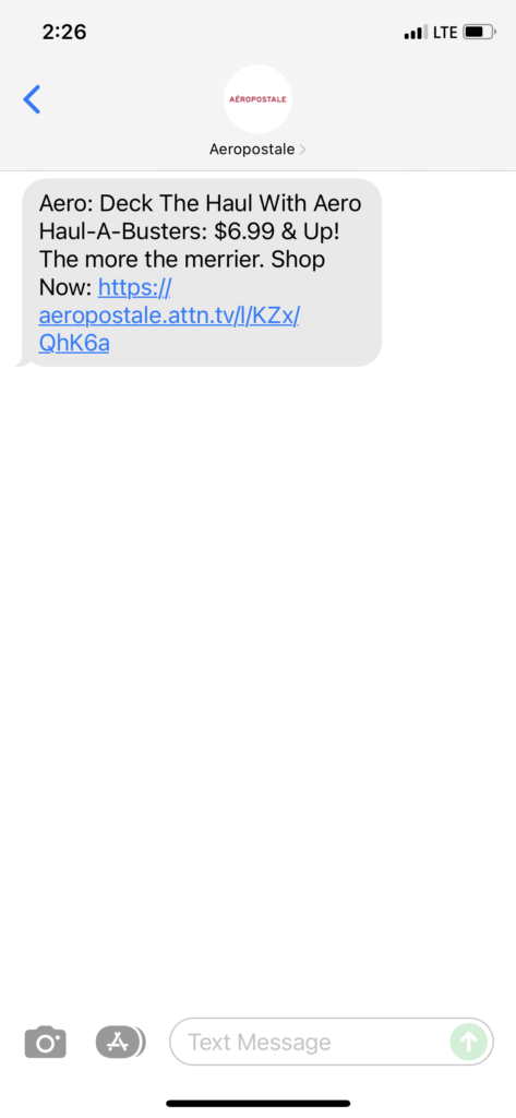 Aeropostale Text Message Marketing Example - 11.18.2021