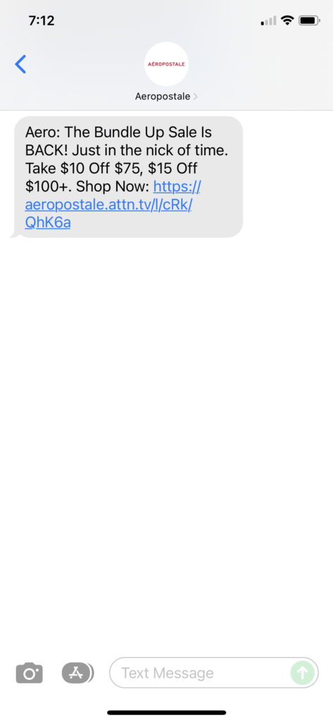 Aeropostale Text Message Marketing Example - 11.20.2021