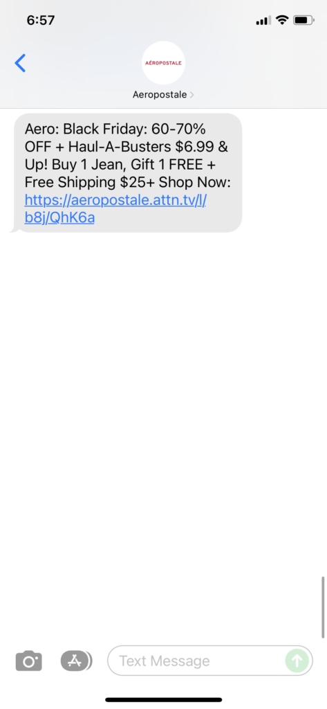 Aeropostale Text Message Marketing Example - 11.26.2021