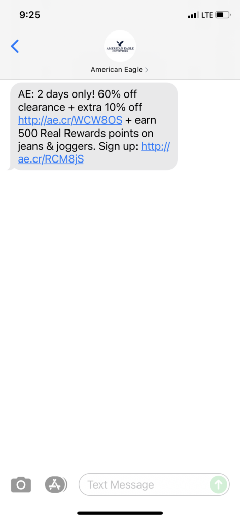 American Eagle Text Message Marketing Example - 11.02.2021