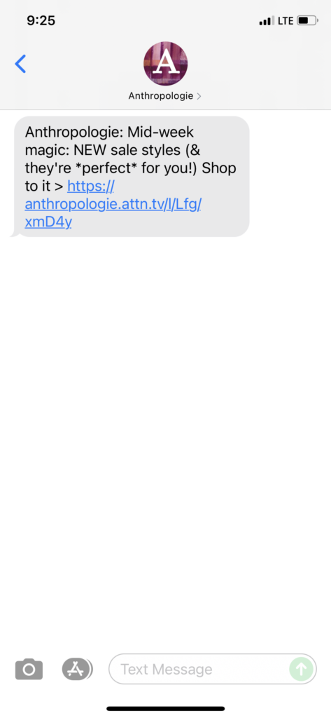 Anthropology Text Message Marketing Example - 11.02.2021