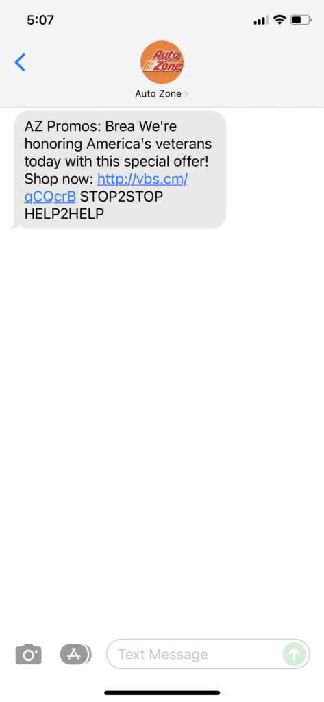 Auto Zone Text Message Marketing Example - 11.11.2021