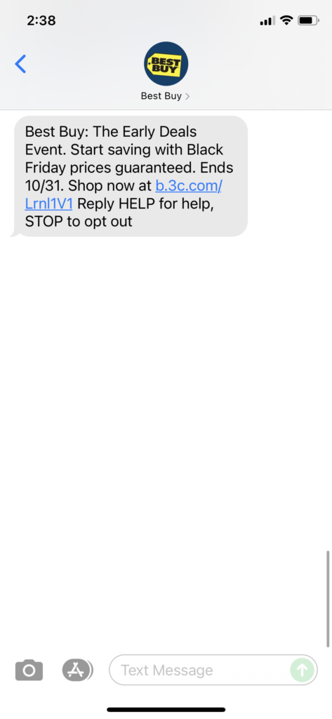 Best Buy 1 Text Message Marketing Example - 10.29.2021