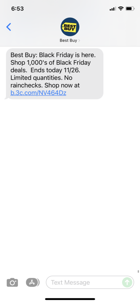 Best Buy Text Message Marketing Example - 11.26.2021