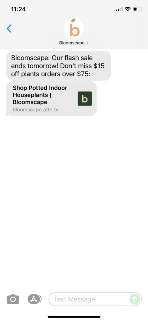 Bloomscape Text Message Marketing Example 10.23.2021