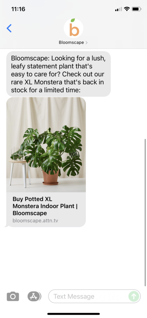 Bloomscape Text Message Marketing Example - 10.30.2021