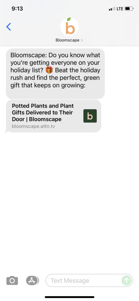 Bloomscape Text Message Marketing Example - 11.03.2021