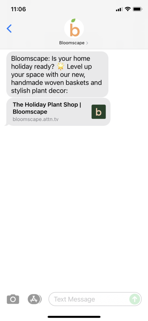 Bloomscape Text Message Marketing Example - 11.06.2021