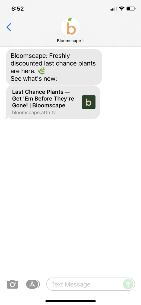 Bloomscape Text Message Marketing Example - 11.10.2021