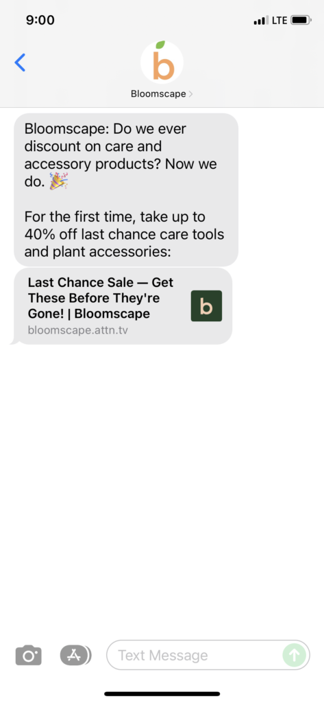 Bloomscape Text Message Marketing Example - 11.17.2021