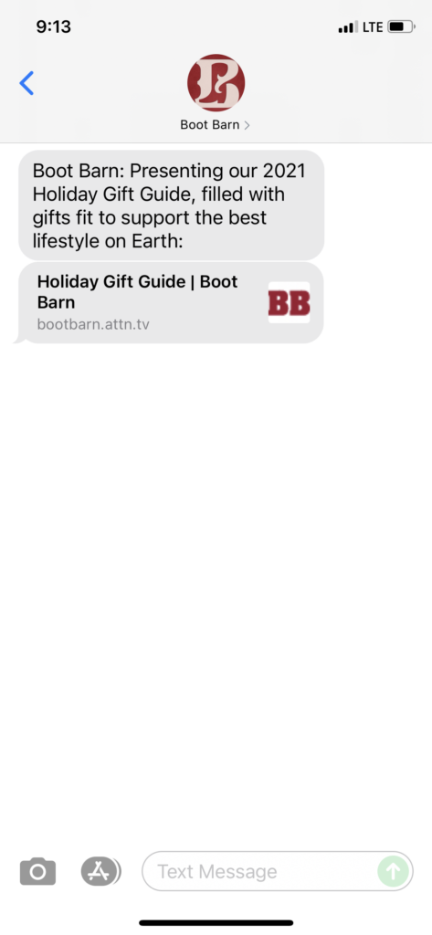 Boot Barn Text Message Marketing Example - 11.03.2021