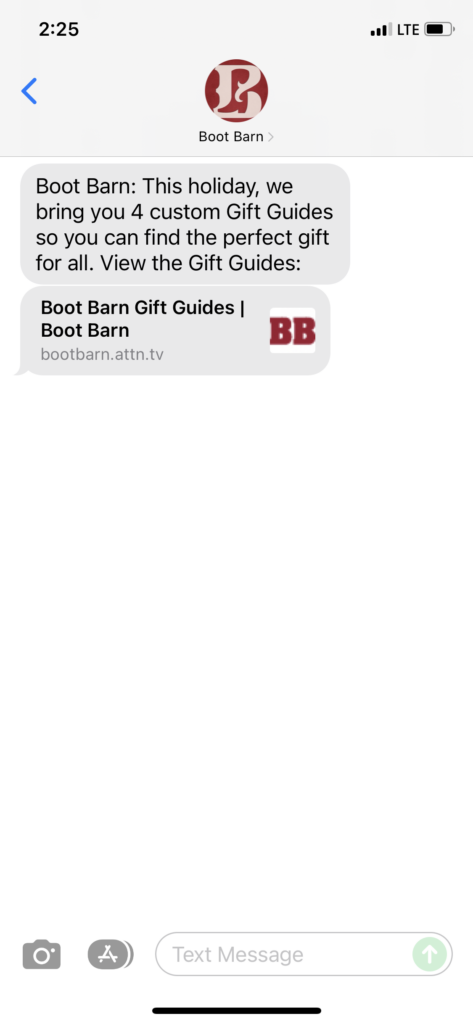 Boot Barn Text Message Marketing Example - 11.18.2021