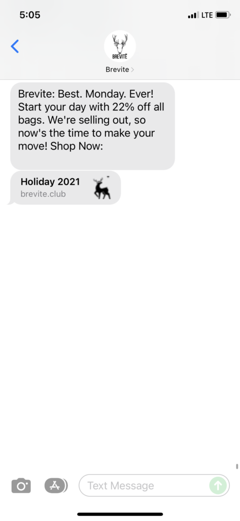 Brevite 1 Text Message Marketing Example - 11.29.2021