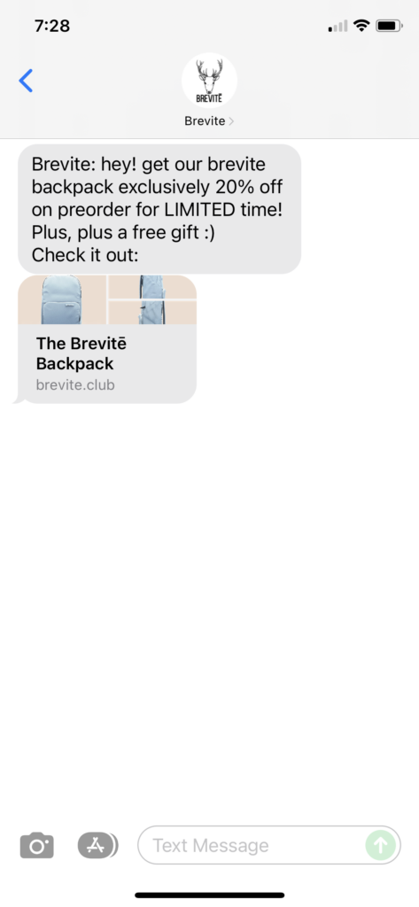 Brevite Text Message Marketing Example - 11.19.2021