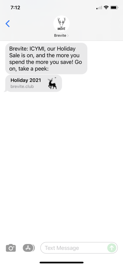Brevite Text Message Marketing Example - 11.20.2021