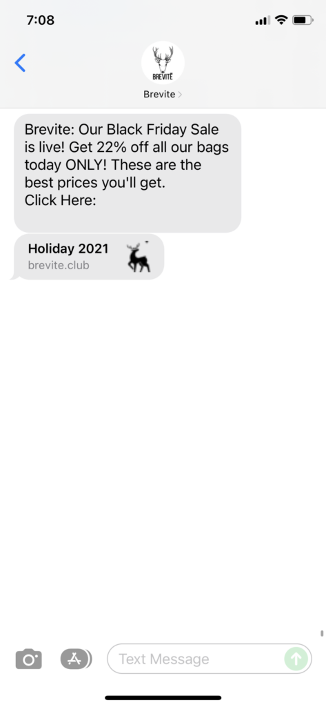 Brevite Text Message Marketing Example - 11.26.2021