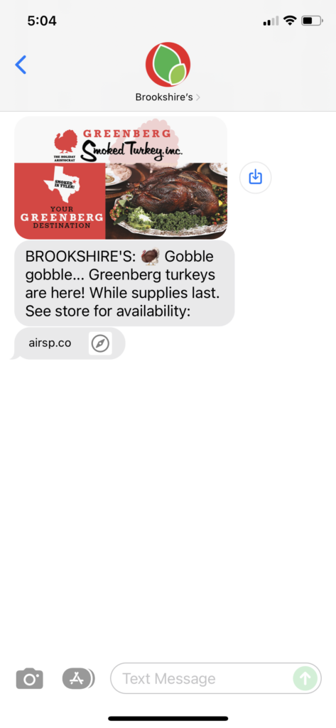 Brookshire's Text Message Marketing Example - 11.11.2021