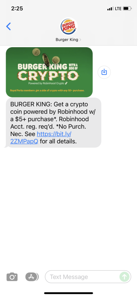 Burger King Text Message Marketing Example - 11.18.2021