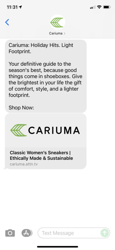 Cariuma Text Message Marketing Example - 11.05.2021