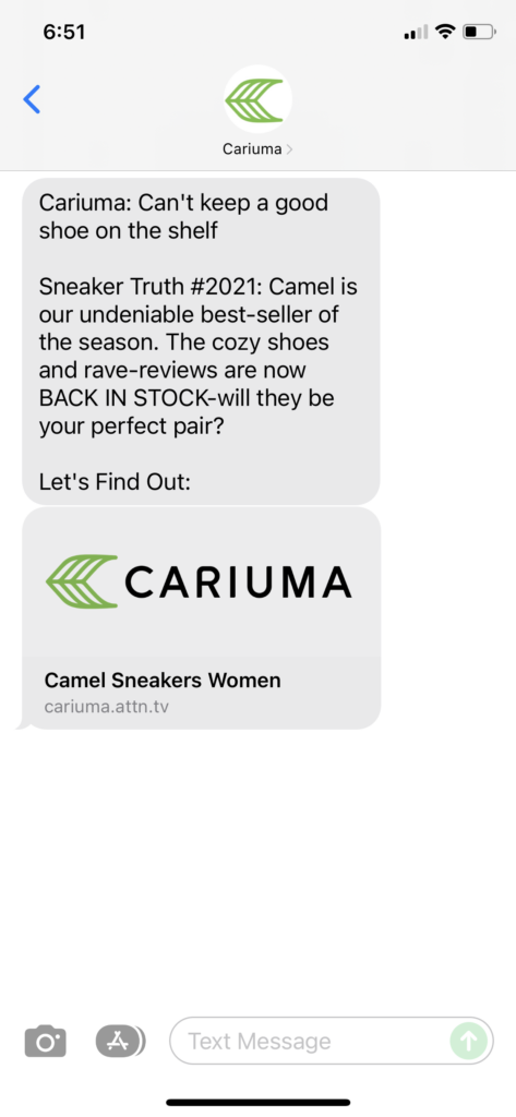 Cariuma Text Message Marketing Example - 11.10.2021