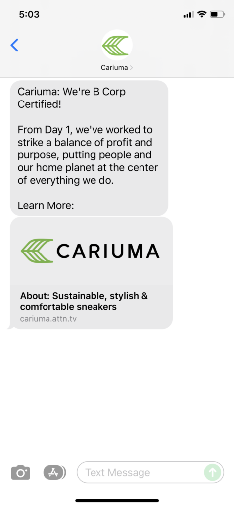 Cariuma Text Message Marketing Example - 11.11.2021