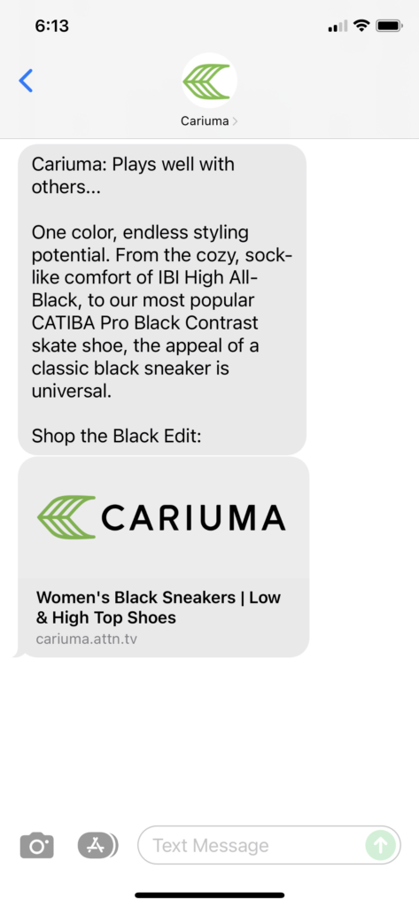 Cariuma Text Message Marketing Example - 11.14.2021