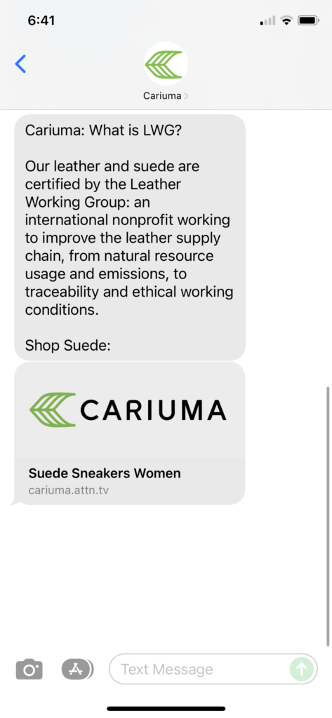 Cariuma Text Message Marketing Example - 11.22.2021