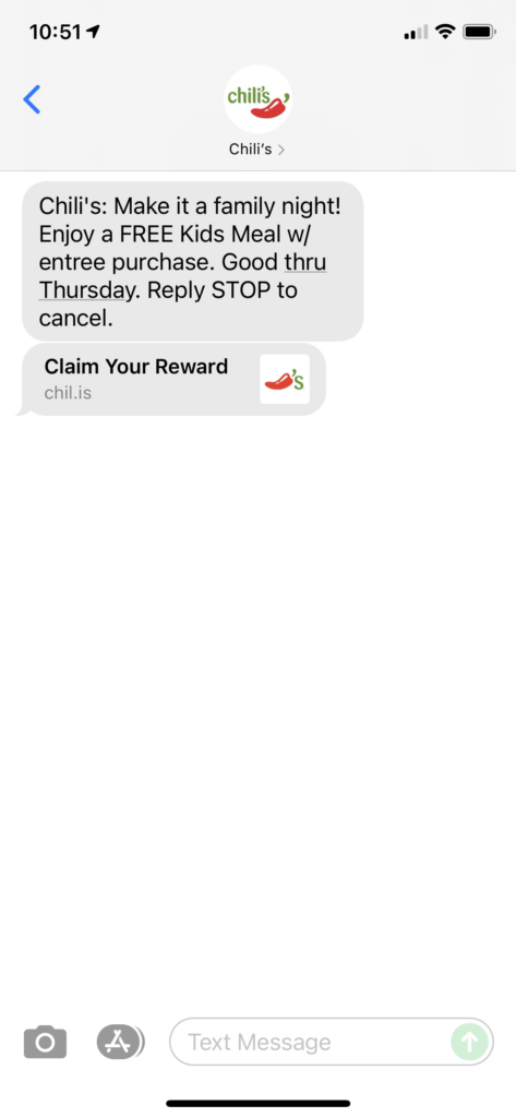 Chili's Text Message Marketing Example - 11.08.2021
