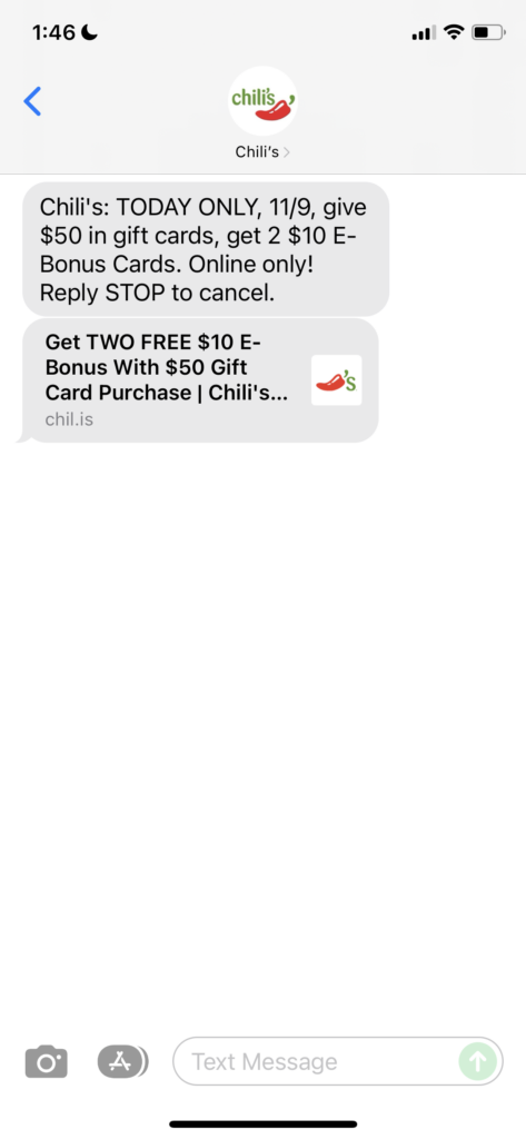 Chili's Text Message Marketing Example - 11.09.2021
