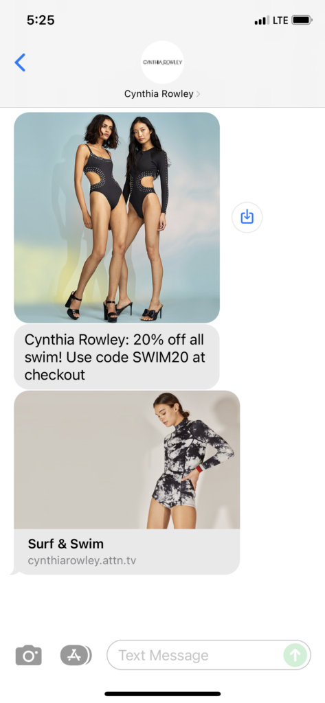 Cynthia Rowley Text Message Marketing Example - 11.15.2021