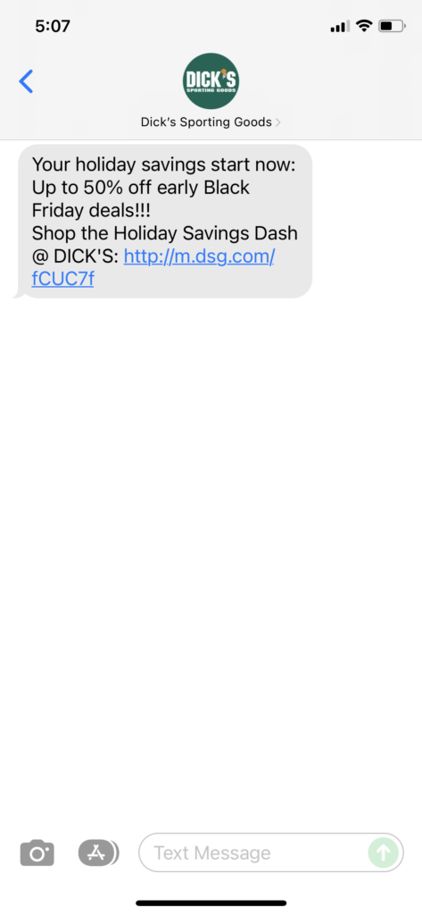 Dick's Sporting Goods Text Message Marketing Example - 11.11.2021