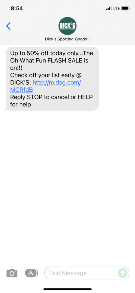 Dick's Sporting Goods Text Message Marketing Example - 11.17.2021