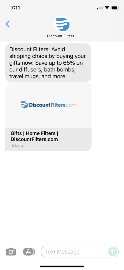 Discount Filters Text Message Marketing Example - 11.20.2021