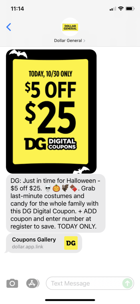 Dollar General Text Message Marketing Example - 10.30.2021