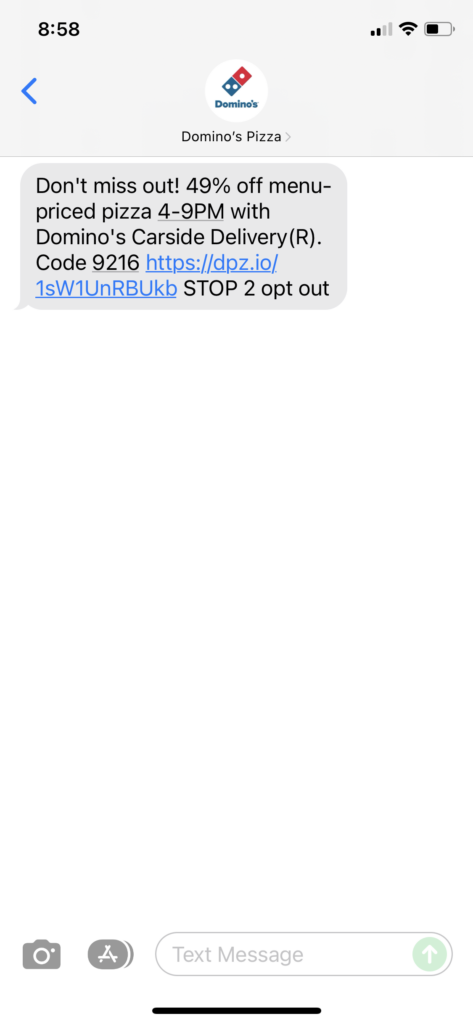 Domino's Text Message Marketing Example - 11.11.2021