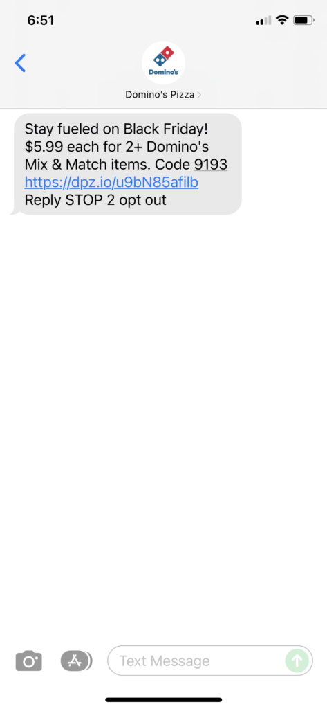 Domino's Text Message Marketing Example - 11.26.2021