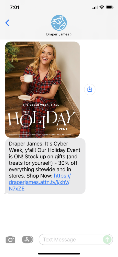 Draper James Text Message Marketing Example - 11.21.2021